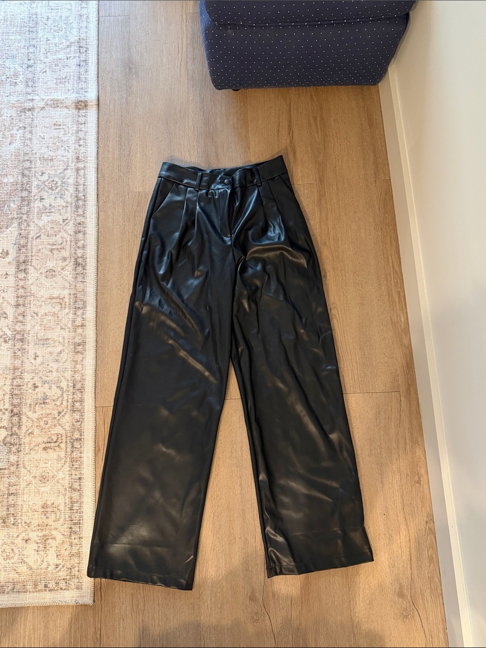 High-Waist Black Faux Leather Wide-Leg Pants